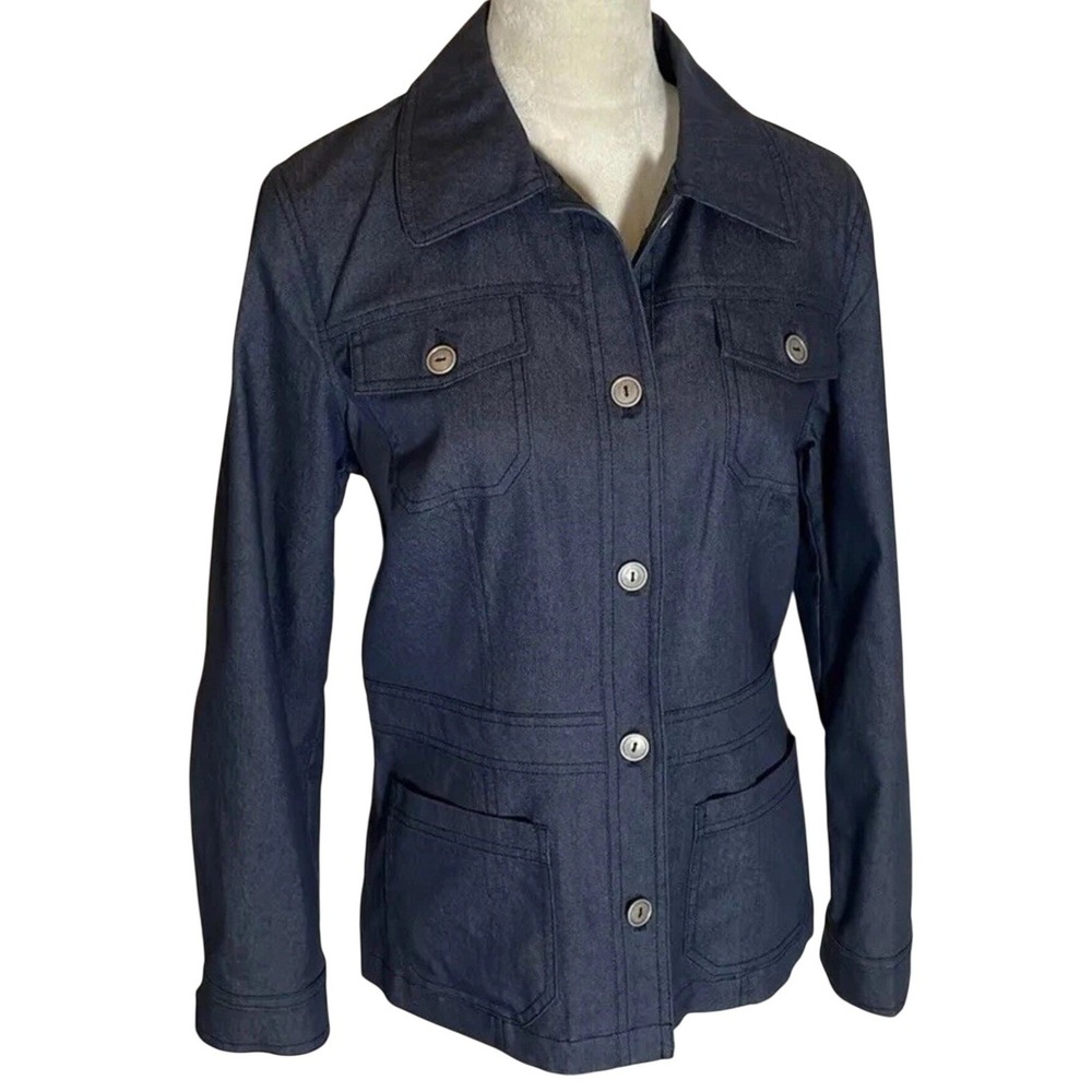 Sag Harbor Classic Denim Jacket Button Front Pockets Coastal Workwear Chic Sz L